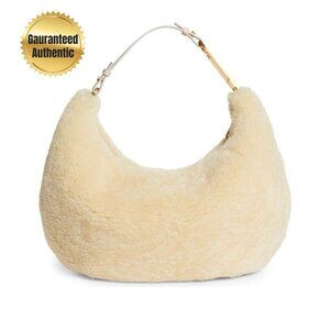 Off-White Cream Shearling Wool Chic Shoulder Bag